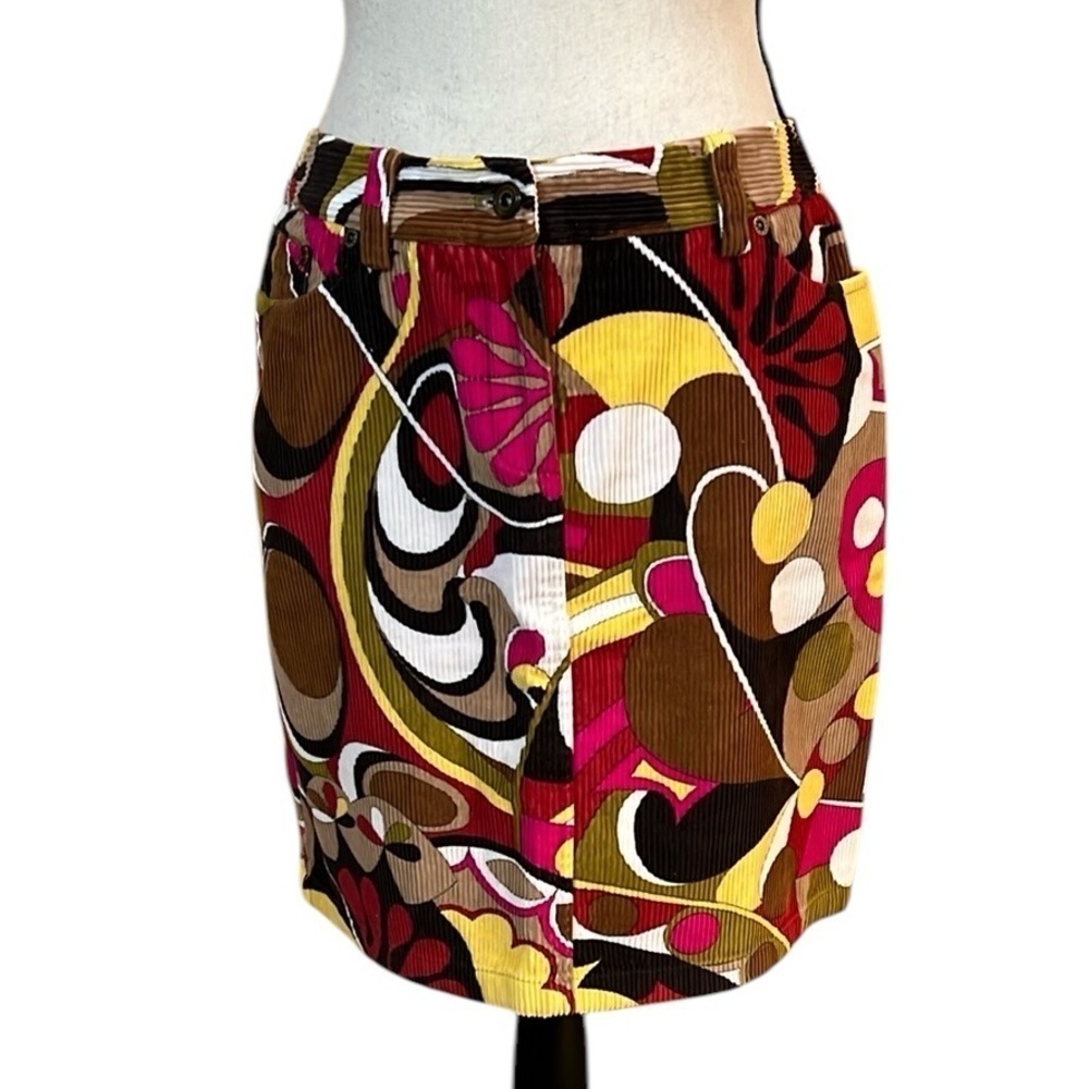 Etcetera Multicolor Print Corduroy Mini Skirt Sz-4